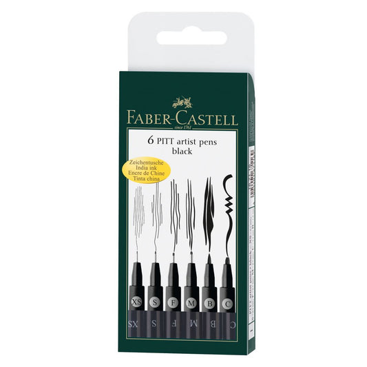 Faber-Castell Pitt Artist Pen Set Of 6 Pitt Pens Black (XS,S,F,M,B,C)