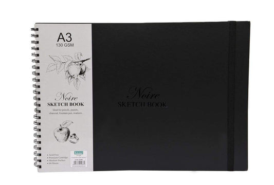 Scholar Noire Sketch Book (A3) (130 GSM Natural Shade Cartridge Paper) (Wiro Bound + Elastic Closure)