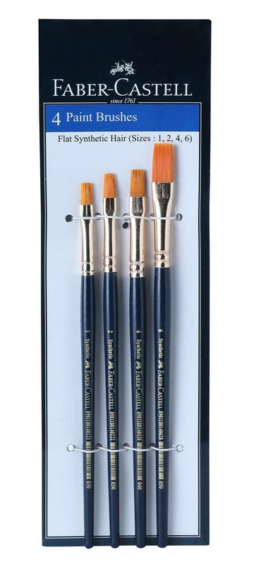 Faber-Castell Synthetic Hair Flat Assorted Paint Brush, Set of 4