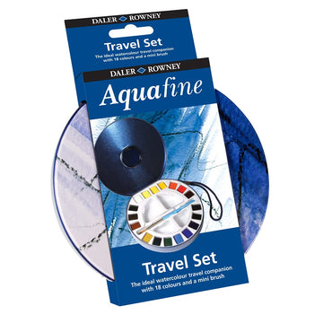 Daler Rowney Aquafine Watercolour Travel Tin with 1 Brush & 2 Palettes(18 Half Pans)