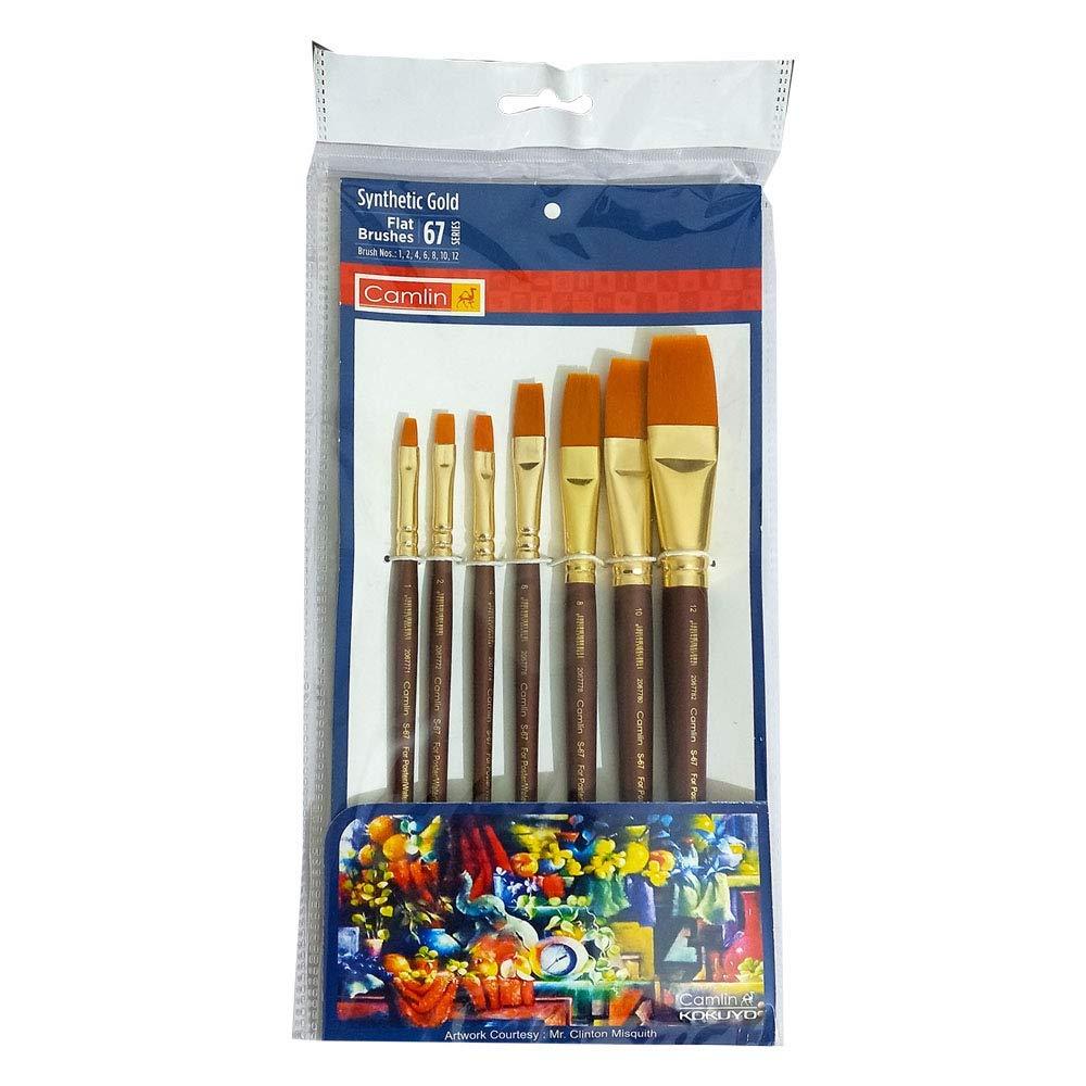 Camel Paint Brush Series 67 - Flat Synthetic Gold, Set of 7 - Artoodlesstore