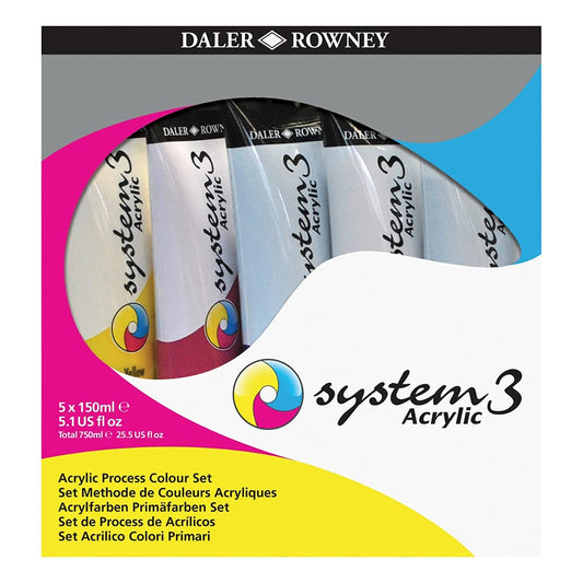 Daler Rowney System3 Acrylic Colour Process Set (5x150ml Tubes)