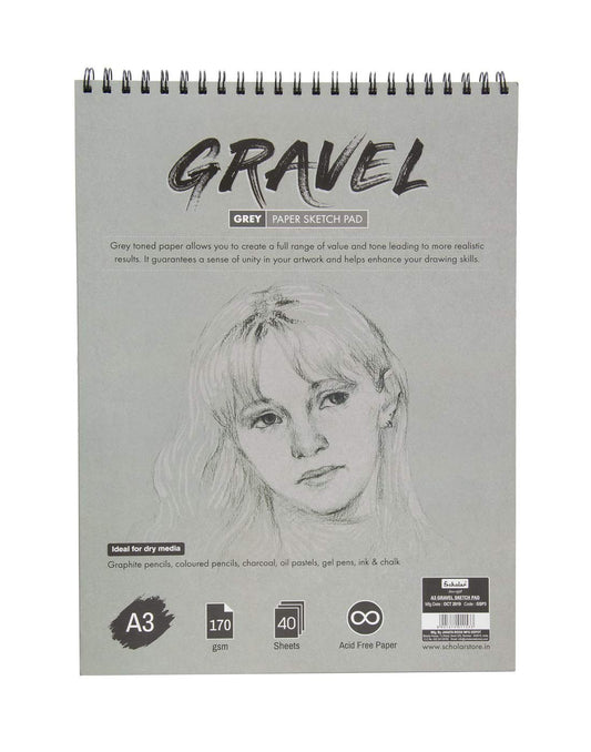 Scholar Gravel Sketch Pad (170 GSM Grey Toned Paper) (A3)