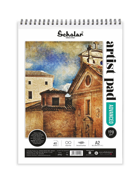 Scholar Artist Pad - Advanced (A2) (170 GSM, Natural Shade Cartridge Paper, Wiro Bound)