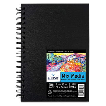 Canson Mix Media Art Book, Heavyweight French Paper, Double Sided Fine and Medium Texture, Side Wire Bound, 138 Pound, 7 x 10 Inch, 40 Sheets