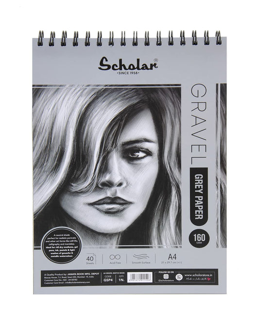 Scholar Gravel Sketch Pad (170 GSM Grey Toned Paper) (A4)