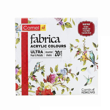 Camel Fabrica Acrylic Ultra Pearl and Metallic Colour Set - Pack of 20 (White)