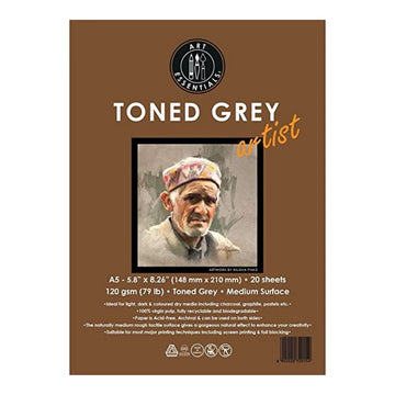 ART ESSENTIALS Toned Sketch Artist A5 Cool Grey Medium Surface 120 GSM Paper, Polypack of 20 Sheets,A5-20Sh