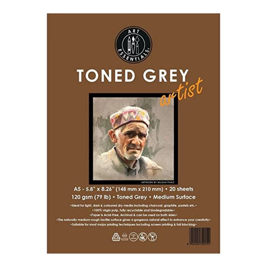 ART ESSENTIALS Toned Sketch Artist A5 Cool Grey Medium Surface 120 GSM Paper, Polypack of 20 Sheets,A5-20Sh