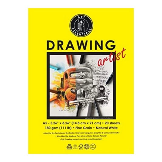 Art Essentials Drawing Artist A5 Natural White Fine Grain 180 GSM Paper