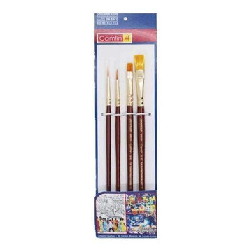 Camlin  Paint Brush Series 67 & Series 66- Round & Flat Synthetic Gold, Set of 4 - Artoodlesstore