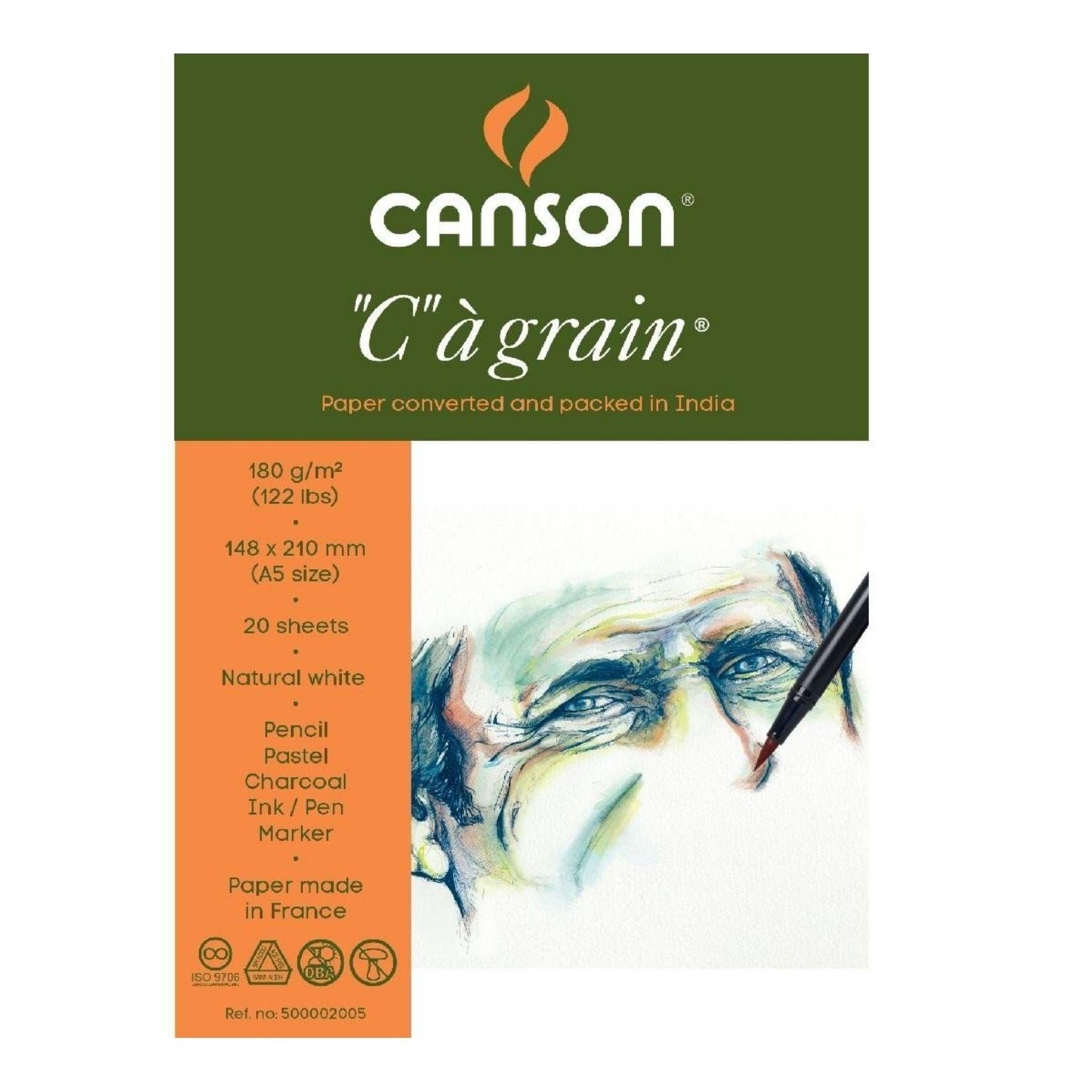 Canson C a' grain 180 GSM A5 Pack of 20 Fine Grain Sheets - Artoodlesstore