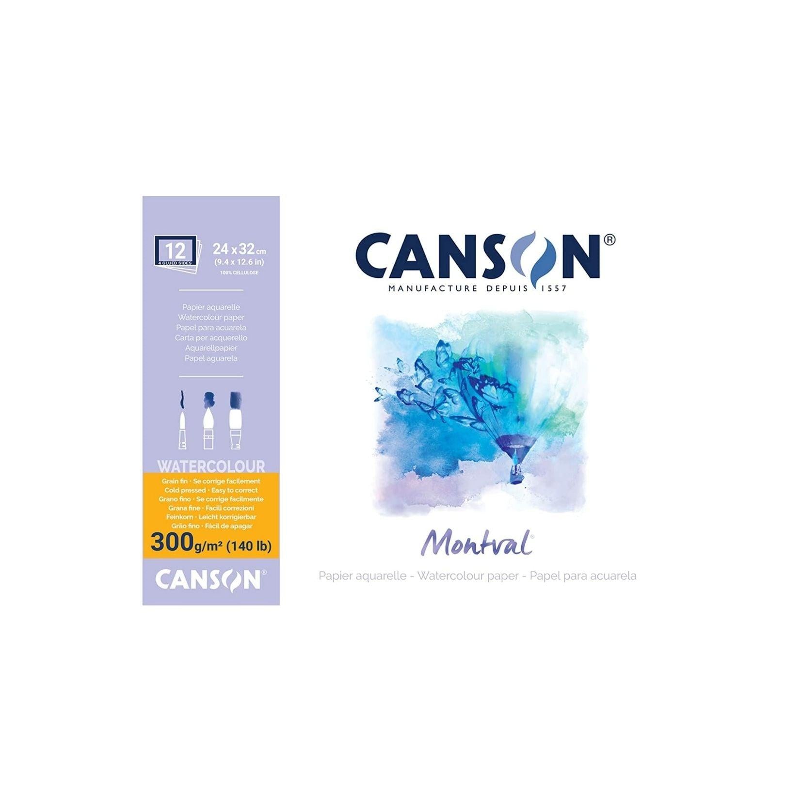 Canson Montval 300Gsm 24cmX32cm Watercolour  Not Textured Practice Paper Block- 12 Sheets - Artoodlesstore