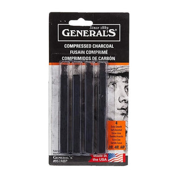 General Pencil 957ABP Compressed Charcoal Sticks 4/Pkg-Black - Soft Assorted - 2 Pack