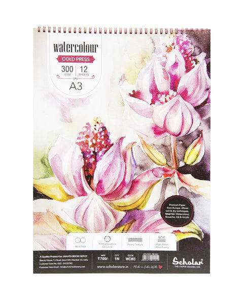 Scholar Watercolor Pad (Wire-O) (300 GSM Cold Pressed Special Watercolour Paper) (A3)