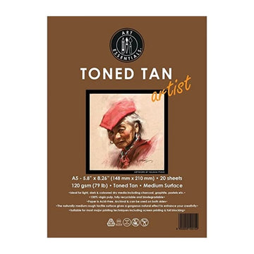 Art Essentials Toned Sketch Artist A5 Warm Tan Medium Surface 120 GSM Paper, Polypack of 20 Sheets