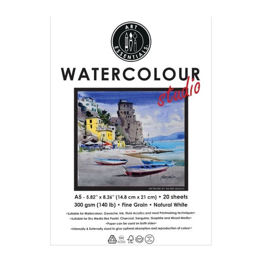 ART ESSENTIALS WATERCOLOUR STUDIO A5 (14.8 CM X 21 CM) POLYPACK OF 20 SHEETS