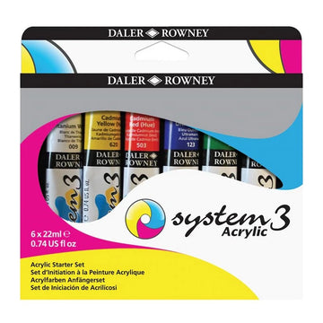 Daler Rowney System3 Acrylic Colour Starter Set (6x22ml Tubes)