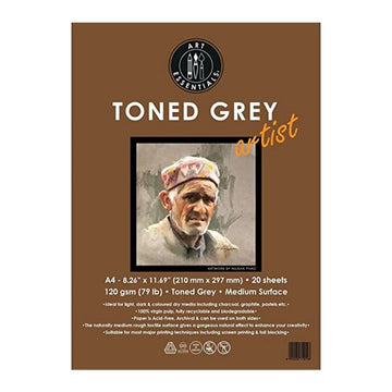 ART ESSENTIALS Toned Sketch Artist A4 Cool Grey Medium Surface 120 GSM Paper, Polypack of 20 Sheets,A4-20Sh